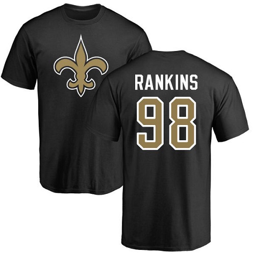 Men New Orleans Saints Black Sheldon Rankins Name and Number Logo NFL Football #98 T Shirt->nfl t-shirts->Sports Accessory